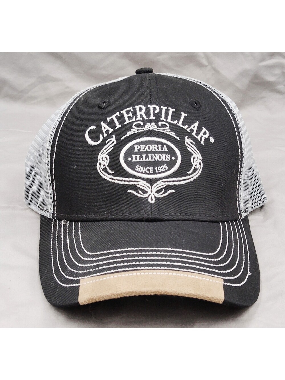 CAT Caterpillar Peoria Illinois Since 1925 Trucker Hat Mesh Adjustable Black Whi